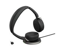 Jabra Evolve2 65 Flex - Cuffie stereo con Bluetooth, base di ricarica wireless, tecnologia Jabra ClearVoice a cancellazione del rumore e ANC ibrido - certificate per MS Teams - Nero