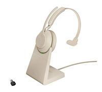 Jabra Evolve2 65 Wireless PC Headset with Charging Stand, Ottimizzato per Microsoft Teams, Dongle USB-C+supporto, Colore Beige, Mono