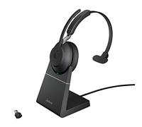 Jabra Evolve2 65 Wireless PC Headset with Charging Stand, Tutte le piattaforme, Dongle USB-C+supporto, Nero, Mono