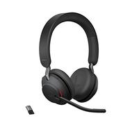 Jabra Evolve2 - Cuffie wireless Bluetooth 65 con microfono per chiamate e musica, cuffie dual-ear con adattatore USB-A, batteria fino a 37 ore, cancellazione del rumore, funziona con app per riunioni