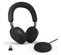 Jabra Evolve3 75 Cuffie On-Ear Wireless Bluetooth con Microfono, Nero | Con Base di Ricarica per Lavoro, USB-A, Chiamate AI, ANC Avanzata, 22h Batteria, per App Meeting Online