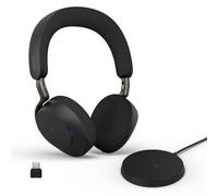 Jabra Evolve3 75 Cuffie On-Ear Wireless Bluetooth con Microfono & Base di Ricarica per Lavoro, USB-C, AI Chiamate, ANC Avanzata, 22h Batteria, Microsoft Teams Certificato, Nero