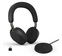 Jabra Evolve3 75 Cuffie On-Ear Wireless Bluetooth con Microfono & Base di Ricarica per Lavoro, USB-C, AI Chiamate, ANC Avanzata, 22h Batteria, per App Meeting Online, Nero