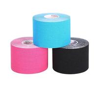 Jabtraxx 3 rotoli di nastro kinesiologico, 5 m x 5 cm, nastro kinesio per supporto muscolare, E-Book, esempi di utilizzo, supporto muscolare, fascia elastica per reggiature sportive (nero, rosa,