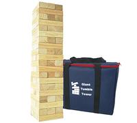 Jac & Mok Grande torre oscillante, gioco di impilare in legno di pino, 60 mattoncini con borsa per il trasporto, gioco da esterno in legno di pino gigante