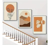 JACBON 3 pezzi di stampa artistica da parete su tela arancione, minimalista astratto, metà secolo moderno boho, grande soggiorno, ufficio, camera da letto, arredamento 30x40cmX3 senza cornice