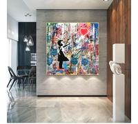 JACBON Banksy Artwork Girl Chasing Balloon Pop Street Art Canvas Painting Poster Graffiti Wall Art per Soggiorno Home Decor 70x70cm (28x28 pollici) Cornice interna