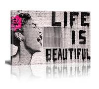 JACBON Banksy Canvas Wall Art Life is Beautiful Graffiti e Street Art Personaggi Famosi Pop Art Moderno per Soggiorno Camera da Letto Ufficio 60x90cm (24x35 pollici) Senza Cornice