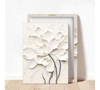 JACBON Decorazione da parete in tela floreale bianca, elegante dipinto a olio HD, opera d'arte floreale in rilievo, decorazione da parete floreale color crema 42x60 cm (17x24 pollici) Telaio interno