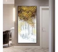 JACBON Dipinti murali di lusso con foglie dorate su tela, poster e stampe, paesaggi moderni, arte della parete per soggiorno, decorazioni per la casa, 50x100 cm, senza cornice