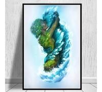JACBON Mare e terra Coppia Bacio Poster da parete Pittura su tela Stampe su tela Surrealismo astratto Immagine decorativa per soggiorno 60x85 cm （24x34 pollici Cornice interna