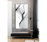 JACBON Nordic Nero Bianco Arte della parete Pittura su tela Poster Stampe Linea astratta Immagine per soggiorno Morden Home Decor 50x120 cm (20x47 pollici) Cornice interna