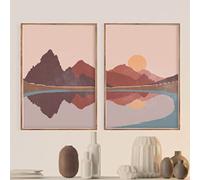 JACBON Paesaggio Astratto Sole E Scena Di Montagna Boho Stampe Su Tela Dipinti Immagini Di Arte Della Parete Poster Per La Decorazione Del Soggiorno 50x70cmX2 Frameless