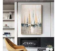 JACBON Pittura a olio astratta di poster di barca a vela su tela Immagini di arte della parete per soggiorno Decorazioni per la casa moderne Stampe di navi 80x120 cm senza cornice