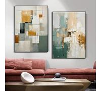 JACBON Poster astratto minimalista geometrico con texture nei toni della terra verde, dipinto su tela, arte moderna da parete per soggiorno, arredamento per la casa, 70x100 cm, cornice interna 2