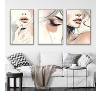 JACBON Poster di arte astratta di lusso estetista, stampa artistica da parete con volto di donna bianco e rosa, occhi femminili, labbra, tela, decorazione per la stanza, 30x40cmX3 senza cornice