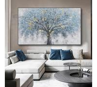 JACBON Quadri astratti di paesaggi, piante, blu e oro, albero della vita, opere d'arte, dipinti su tela, decorazioni murali moderne per soggiorno, 70x100 cm (28x39 pollici), senza cornice