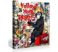 JACBON Quadri su tela Banksy Segui i tuoi sogni Graffiti Street Art Quadro su tela Stampe artistiche Decorazione da parete per soggiorno XXL 60x80cm (24x31 pollici) Cornice interna