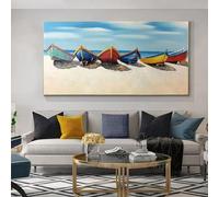 JACBON Quadro su tela astratto con barca a vela, dipinto colorato con barca, paesaggio marino, stile moderno per la decorazione della casa, soggiorno, 70x140 cm, senza cornice
