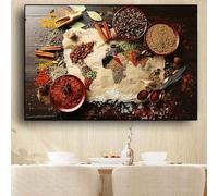 JACBON Quadro su tela con mappa del mondo, spezie e cereali, per soggiorno, decorazione della casa, 50x70 cm (20x28 pollici), senza cornice