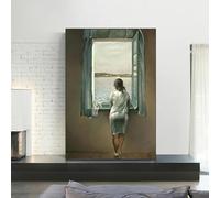 JACBON Salvador Dalì Donna alla finestra, dipinti su tela, poster e stampe, quadri da parete per l'arredamento del soggiorno, 65x130 cm (26x51 pollici), cornice interna
