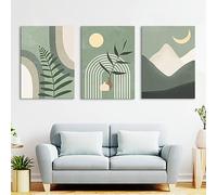 JACBON Set di 3, Boho Wall Art Canva Poster Astratto Verde Botanico Geometrico Sole Luna Dipinto Stampa Modern Home Decor Picture 70x100cmX3 Frameless