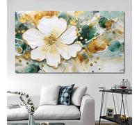 JACBON Stampa artistica su tela con fiori verdi astratti, stampe floreali in marmo dorato, dipinti, opere d'arte per pareti, decorazione del soggiorno, 60x80 cm (24x31 pollici) senza cornice
