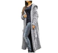 Jace - Giacca lunga da donna per le mezze stagioni, da donna, lunga, taglie grandi, elegante, a maglia grossa, con cappuccio, giacca invernale aperta sul davanti, cardigan, cardigan, grigio., S