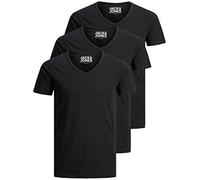 Jack and Jones - Maglietta da uomo basic con scollo a V, confezione da 3, tinta unita, slim fit, in bianco, nero, blu, grigio, Nero , XXL
