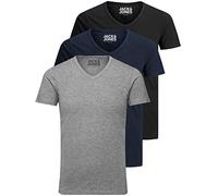 Jack and Jones - Maglietta da uomo basic con scollo a V, confezione da 3, tinta unita, slim fit, in bianco, nero, blu, grigio, S