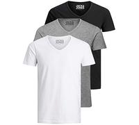 Jack and Jones - Maglietta da uomo basic con scollo a V, confezione da 3, tinta unita, slim fit, in bianco, nero, blu, grigio, L
