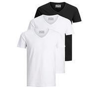 Jack and Jones - Maglietta da uomo basic con scollo a V, confezione da 3, tinta unita, slim fit, in bianco, nero, blu, grigio, M