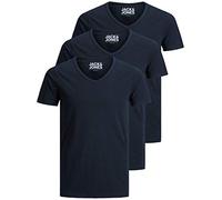 Jack and Jones - Maglietta da uomo basic con scollo a V, confezione da 3, tinta unita, slim fit, in bianco, nero, blu, grigio, Blu, L