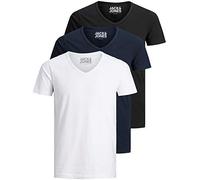 Jack and Jones - Maglietta da uomo basic con scollo a V, confezione da 3, tinta unita, slim fit, in bianco, nero, blu, grigio, L