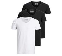 Jack and Jones - Maglietta da uomo basic con scollo a V, confezione da 3, tinta unita, slim fit, in bianco, nero, blu, grigio, L