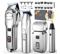 Jack and Rose - Set di tagliacapelli da uomo, professionale, senza fili, kit da barbiere, 4 in 1, display a LED, per naso, corpo, testa calva