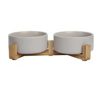 JACK AND VANILLA, Ciotola Doppia Ceramica con Supporto in bambù Antiscivolo, Design Elegante, capacità 2 x 850 ml, Ideale per Cani e Gatti, Grigio, Ecologico, Modello Bon Appetit