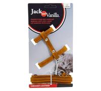 JACK AND VANILLA, Imbracatura per Gatti in Pelle grassa con guinzaglio, Regolabile per Un Comfort ottimale, Design Elegante Cognac, Dimensioni 10 x 100 cm, Modello in Pelle, Accessorio