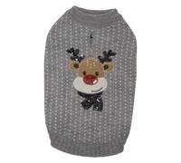 JACK AND VANILLA, Maglione per Cani con Motivo Renna, Morbido e Traspirante, Ideale per Feste, vestibilità Perfetta, Lavabile in Lavatrice, Taglia S, Colore Grigio, Modello 5Th Avenue Dogwalk