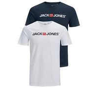 JACK & JONES 12183668 - Maglietta da Uomo con Logo JJECORP, 2 Pezzi Confezione da 2 Colori (Bianco/Blu Navy) XXL