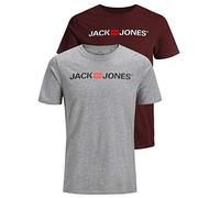 JACK & JONES 12183668 - Maglietta da Uomo con Logo JJECORP, 2 Pezzi Confezione da 2 Pezzi Multicolore (Light Grey Mel./Port Royale). L