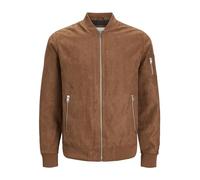 JACK & JONES Bomber scamosciato con elastico ai polsini e all'orlo, chiusura a zip frontale e alle tasche laterali. Marrone Cognac scamosciato