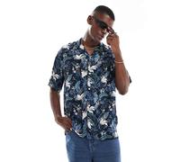 Jack & Jones - Camicia a maniche corte blu navy con stampa tropicale e rever XS