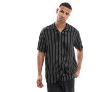 Jack & Jones - Camicia a maniche corte nera a righe con rever-Nero XXL