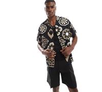 Jack & Jones - Camicia a maniche corte nera con colletto con rever-Nero XL