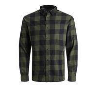 Jack & Jones Essentials - Camicia a quadri buffalo kaki e nera-Verde XL