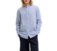 Jack&Jones camicia alla coreana misto lino a righe bianco azzurro