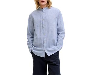 Jack&Jones camicia alla coreana misto lino a righe bianco azzurro
