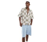 Jack & Jones - Camicia beige all'uncinetto con motivo a scacchi-Neutro XL