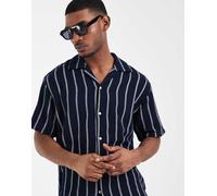 Jack & Jones - Camicia blu navy testurizzata a righe in coordinato XS